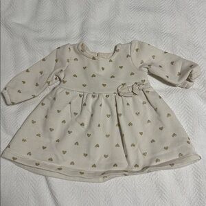Carter’s, cream/gold LS dress with bow and hearts, 3M